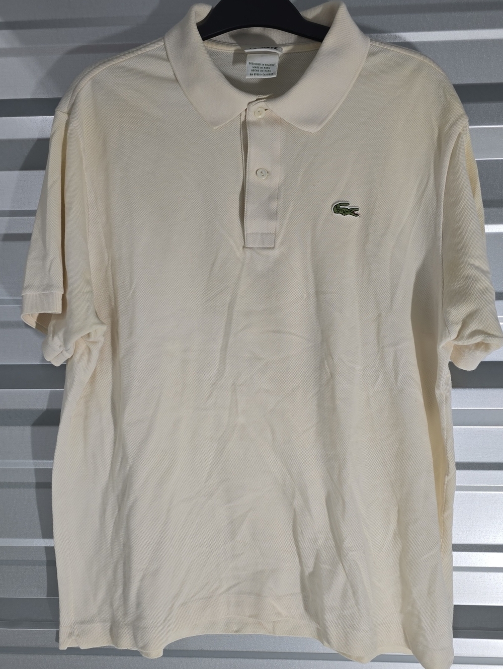 Lacoste Men's Polo Shirt in Cream with Green Crocodile Logo
